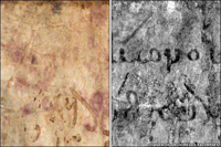 Scientists used advanced imaging technologing on the original parchment of the Archimedes Palimpsest (left) to reaveal hidden under-text (right)